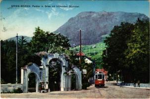 1913 Bolzano, Gries-Bozen (Südtirol); Parktor in Gries mit blühenden Glycinien / park, tram (EK)