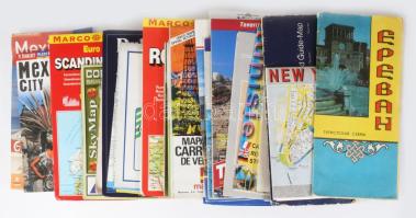 21 db vegyes külföldi térkép: New York, Tunézia, Korea, Erdély, Mexikó, Izrael, stb