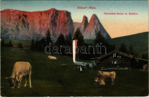 1913 Alpe di Siusi, Seiser Alpe (Südtirol); Heissbäck-Senne m. Schlern / tourist house (EK)