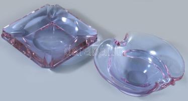 cca 1970 cseh neodymium üveg hamuzó és kosár asztaldísz, jelzés nélkül, hamuzón kis pattogzással, 14...