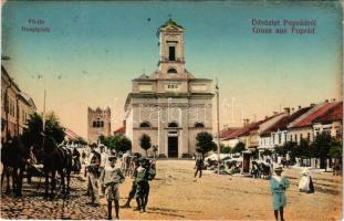 1913 Poprád (Magas-Tátra, Vysoké Tatry); Fő tér, piac, templom, harangtorony / main square, church, ...