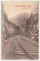 1909 Arad, A csuczai bevágás, vasúti pálya. Kerpel Izsó kiadása, Aradi Turistaegylet / gorge, railwa...