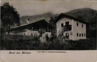 1918 Münster (Tirol), Carl Mayr's Gemischtwarenhandlung / shop of Carl Mayr (EK)