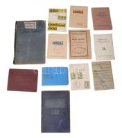 11 db vegyes igazolvány: régi munkakönyvek, MNDSZ tagsági könyv, Magyar Szabadságharcos Szövetség ta...