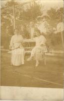 1914 Horgos, Kamaráserdő (?); Kelemen család a teniszpályán / Kelemen family at the tennis court. ph...