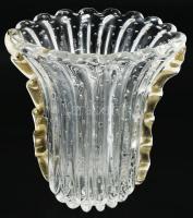 Muranói óriásváza formába öntött buborékos, száldíszítéssel, benne aranypor dekorációval. Hibátlan m...