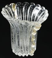 Muranói óriásváza formába öntött buborékos, száldíszítéssel, benne aranypor dekorációval. Hibátlan m...