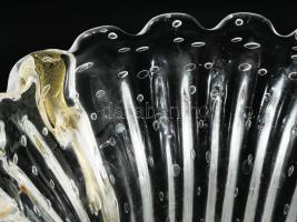 Muranói óriásváza formába öntött buborékos, száldíszítéssel, benne aranypor dekorációval. Hibátlan m...