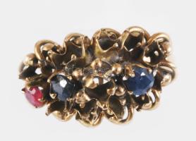 Arany (Au) gyűrű, jelzés nélkül, 9-10ct, m:56, kövei többsége hiányzik, bruttó 5,1g