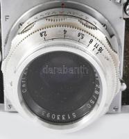 Exa Jhagee Dresden márkájú fényképezőgép, Carl Zeiss Jena 2,8/50 objektívvel, kopott bőr tokban