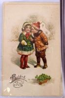 ÚJÉV - Kb. 400 db RÉGI újévi üdvözlőlap 4 képeslap albumban. Érdekes anyag, érdemes megnézni! / NEW ...