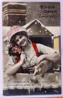 ÚJÉV - Kb. 400 db RÉGI újévi üdvözlőlap 4 képeslap albumban. Érdekes anyag, érdemes megnézni! / NEW ...