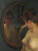 Pap Emil (1884-1955): Női akt tükörben. Olaj, vászon. Jelezve jobbra lent. Apró felületi sérüléssel....