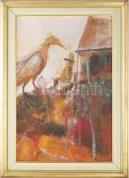 Kádár János Miklós (1939-): Kalitka. Olaj, farost, jelezve jobbra lent. fakeretben. 60×40 cm