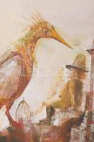 Kádár János Miklós (1939-): Kalitka. Olaj, farost, jelezve jobbra lent. fakeretben. 60×40 cm