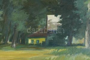 Igmándy-Schranz Emil (1906-1987): Táj női alakkal, 1952. Olaj, vászon, jelezve jobbra lent. 50×70 cm