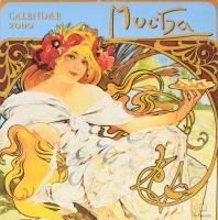 2000 Alfons Mucha falinaptár, színes reprodukciókkal illusztrálva, 30x30 cm