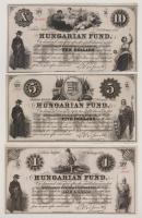 1852. 1$ + 5$ + 10$ + 50$ + 100$ "Kossuth bankó" (5xklf) mindegyik piros tintás kézi sorsz...