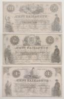 1852. 1$ + 5$ + 10$ + 50$ + 100$ "Kossuth bankó" (5xklf) mindegyik piros tintás kézi sorsz...