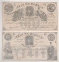 1852. 1$ + 5$ + 10$ + 50$ + 100$ "Kossuth bankó" (5xklf) mindegyik piros tintás kézi sorsz...