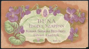 cca 1900 Duna Ibolya Szappan, Nuphar Társaság Bécs, udvari szállítók litho számolócédula kis sarokhi...
