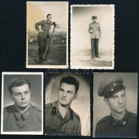 cca 1950-1960 Magyar Néphadsereg, tüzérek / légvédelmi tüzérek portréi, 5 db fotó, 9x6,5 cm körül