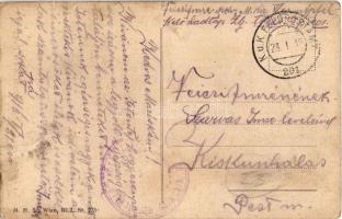 1916 Ein Zeppelin-Kreuzer bombardiert in der Nacht eine englische Stadt / WWI German military art po...