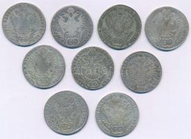 1787-1835. 20kr Ag (9xklf évszám vagy verdejel), benne: 1787G, 1793E, 1804C, 1806C, 1809C, 1818V, 18...