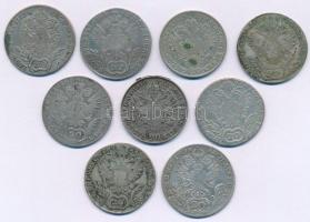 1789-1842. 20kr Ag (9xklf évszám vagy verdejel), benne: 1789F, 1793B, 1805B, 1806C, 1808E, 1809B, 18...