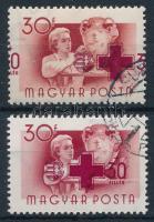 1957 Vöröskereszt 30f a felülnyomat jelentősen eltolódott + támpéldány