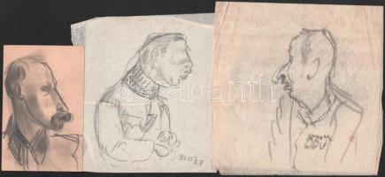 Pór Bertalan (1880-1964): 3 db portré tanulmányrajz, feltehetően I. világháborús katonákról (egyik h...