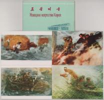11 db MODERN Észak-koreai motívum képeslap tokban / 11 MODERN North Korean motive postcards in case