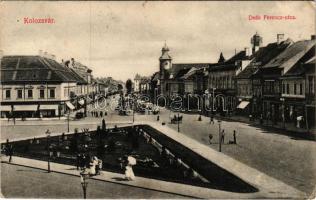 1913 Kolozsvár, Cluj; Deák Ferenc utca, Városháza, Tamási Tamás és Fia üzlete / street, town hall, s...