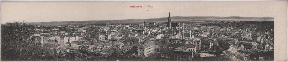 Kolozsvár, Cluj; látkép. 3-részes kihajtható panorámalap. Ujhelyi és Boros kiadása / general view, 3...