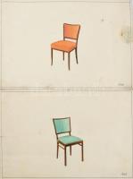 cca 1930-1940 össz. 8 db bútorterv rajz. Akvarell, ceruza, papír, egyiken Vértessy jelzéssel és Gyen...