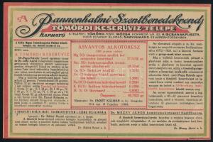 cca 1921 A Pannonhalmi Szentbenedekrend tömördi keserűvíz-telepe reklámlap, kis lapszéli sérülésekke...