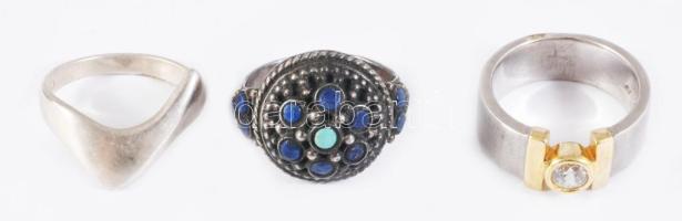 3 darab ezüst (ag) gyűrű, jelzett, közte kő berakásokkal, m:55,58,59, bruttó 21g