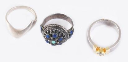 3 darab ezüst (ag) gyűrű, jelzett, közte kő berakásokkal, m:55,58,59, bruttó 21g