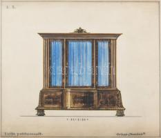 cca 1900-1940 Historizáló diófa bútor tervrajza. Akvarell, ceruza, karton, m 1:10, jelzés nélkül, je...