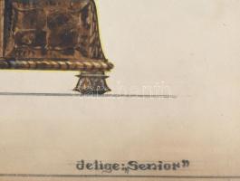 cca 1900-1940 Historizáló diófa bútor tervrajza. Akvarell, ceruza, karton, m 1:10, jelzés nélkül, je...