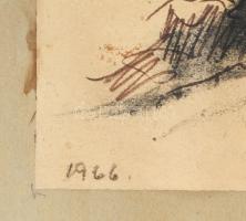 Barta István (1892-1976): Ágas-bogas, 1966. Szén, tus, papír, jelzett. Papírra kasírozva. 42,5x30,5 ...