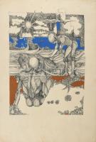 Jelzés nélkül: Alakok és madarak, vegyes technika, papír, 32x23 cm