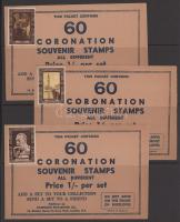 1937 VI. György brit király koronázási emlékek: 3 db boríték levélzáróval, 11 db gyufacímke, 2 db tá...