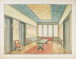 Urbányi Vilmos (1898-): Építészeti látvány- és belsőépítészeti tervek, 1932-1943 körül. Vegyes techn...