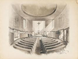 Urbányi Vilmos (1898-): Építészeti látvány- és belsőépítészeti tervek, 1932-1943 körül. Vegyes techn...