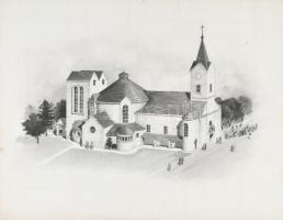 Urbányi Vilmos (1898-): Építészeti látvány- és belsőépítészeti tervek, 1932-1943 körül. Vegyes techn...