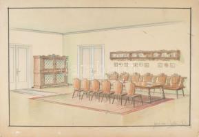 Urbányi Vilmos (1898-): Építészeti látvány- és belsőépítészeti tervek, 1932-1943 körül. Vegyes techn...