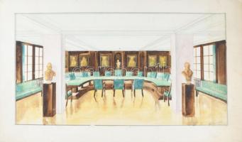 Urbányi Vilmos (1898-): Építészeti látvány- és belsőépítészeti tervek, 1932-1943 körül. Vegyes techn...