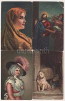 4 db RÉGI Stengel művészlap, közte lithok, vegyes minőségben / 4 pre-1945 Stengel &amp; Co. art ...