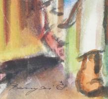 Bányai (?) jelzéssel, 2 db rajz: Úttörők. Akvarell, papír. Egyiken lapszéli szakadásokkal. 33x29 és ...